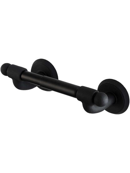 Wrought-Steel Toilet-Paper Holder with Classic Rosettes in Matte Black.